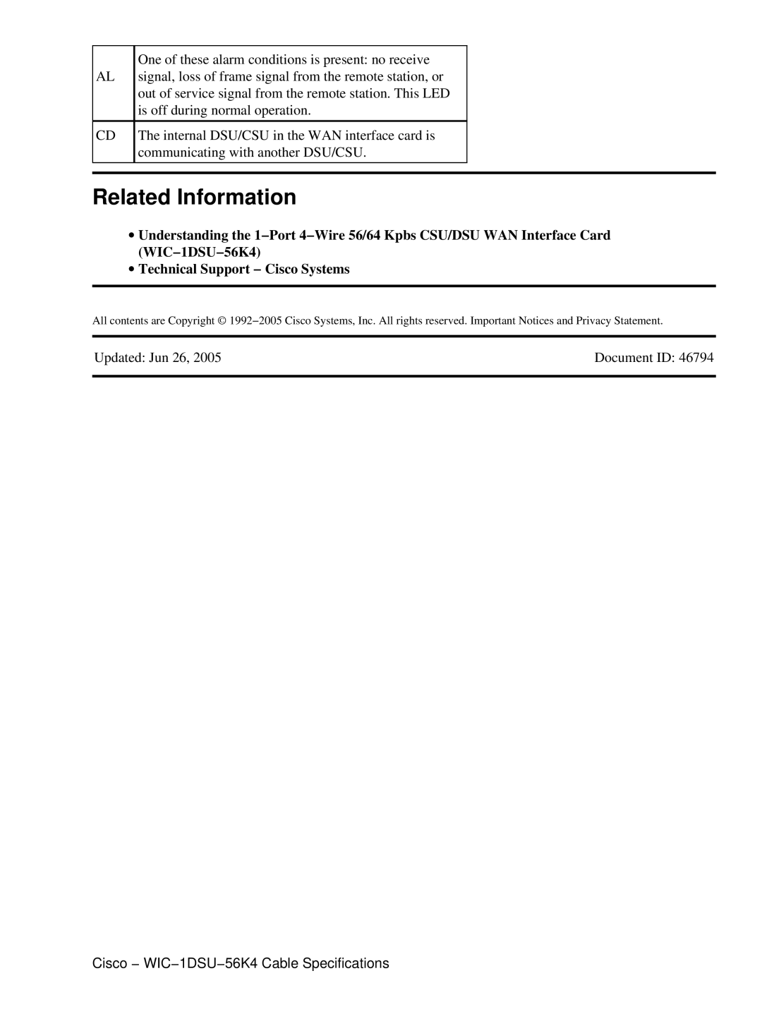 Cisco Systems WIC-1DSU-56K4 specifications Related Information 