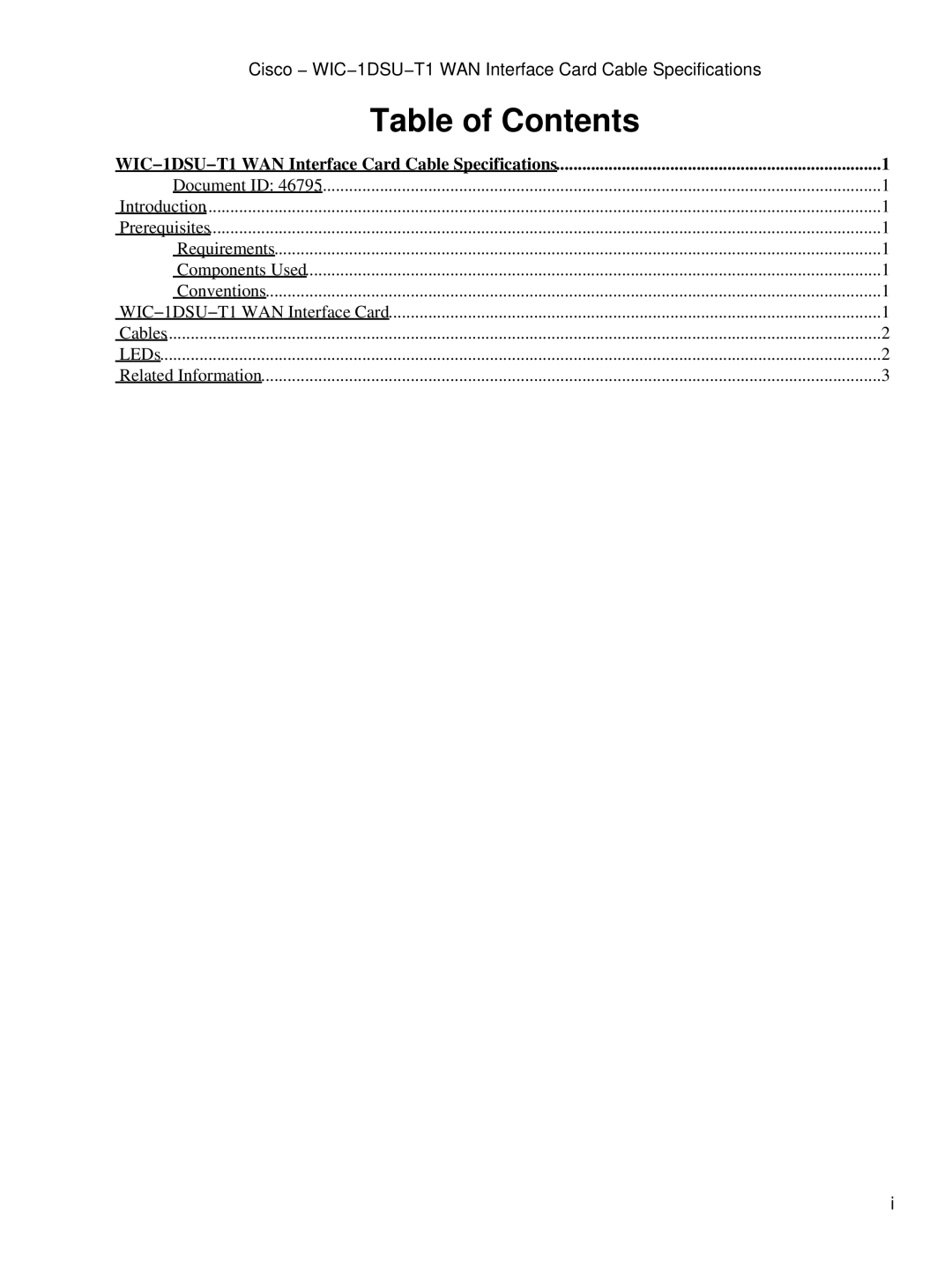 Cisco Systems WIC-1DSU-T1 specifications Table of Contents 