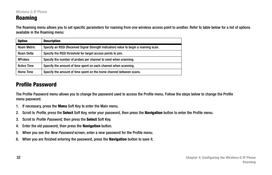 Cisco Systems WIP300 manual Roaming, Profile Password 