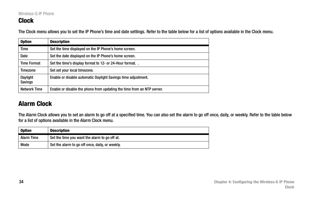 Cisco Systems WIP300 manual Alarm Clock 