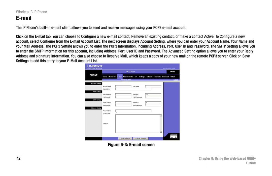 Cisco Systems WIP300 manual E-mail screen 