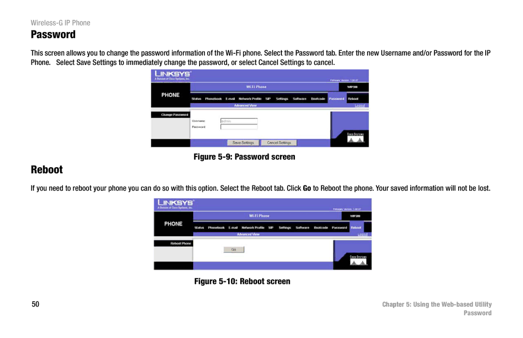 Cisco Systems WIP300 manual Password, Reboot 