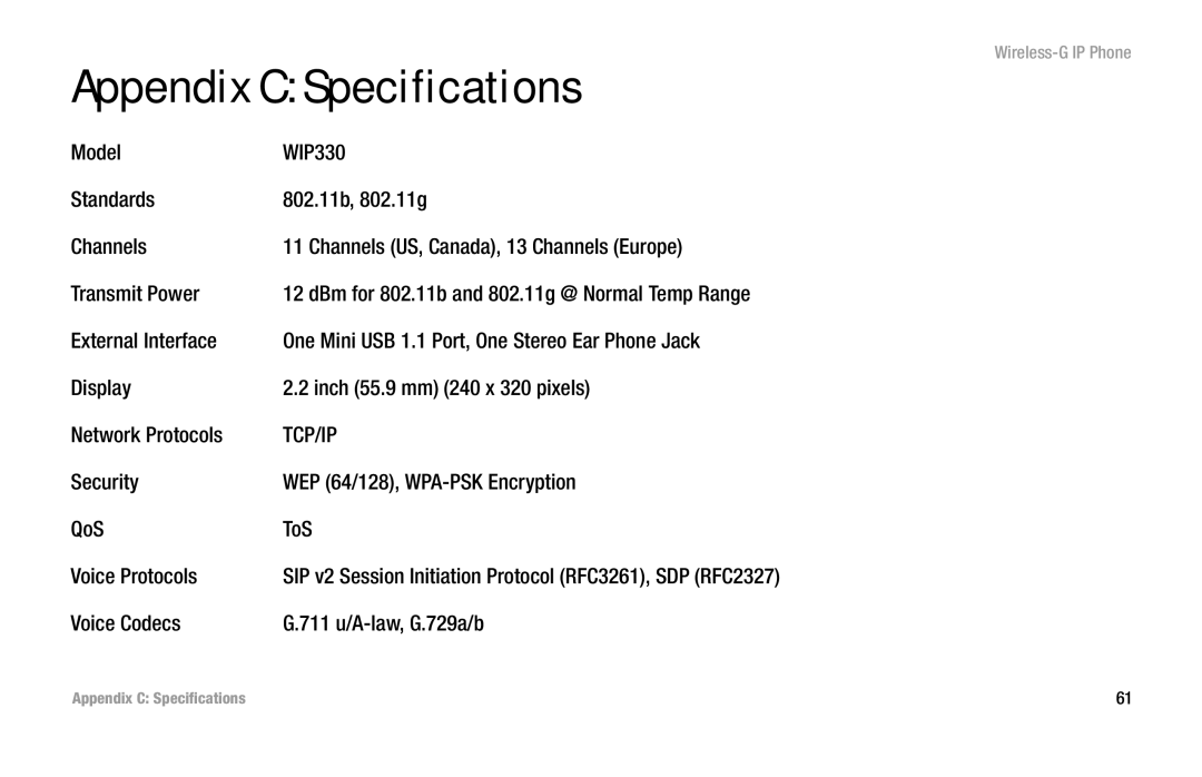 Cisco Systems WIP300 manual Appendix C Specifications, Tcp/Ip 