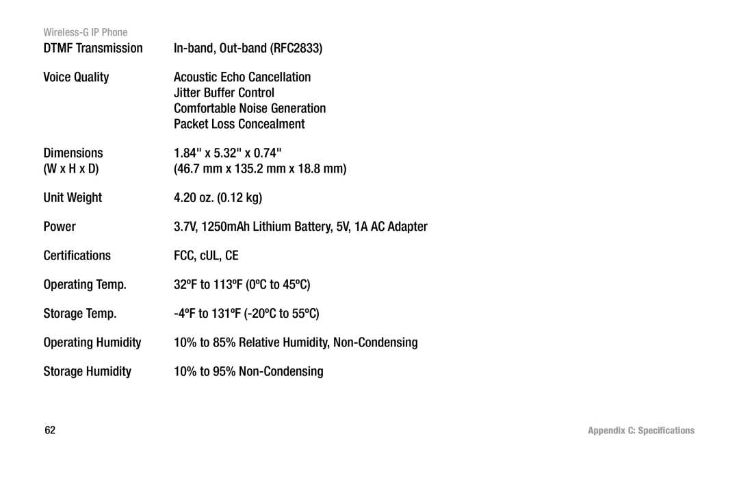 Cisco Systems WIP300 manual Storage Humidity 10% to 95% Non-Condensing 