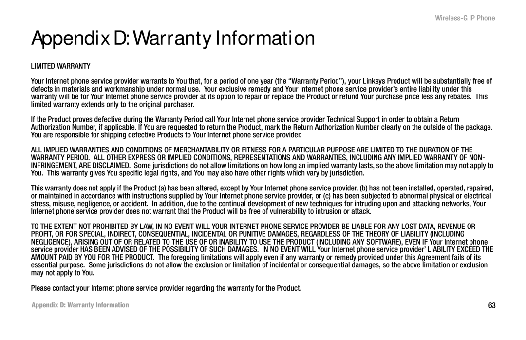 Cisco Systems WIP300 manual Appendix D Warranty Information, Limited Warranty 