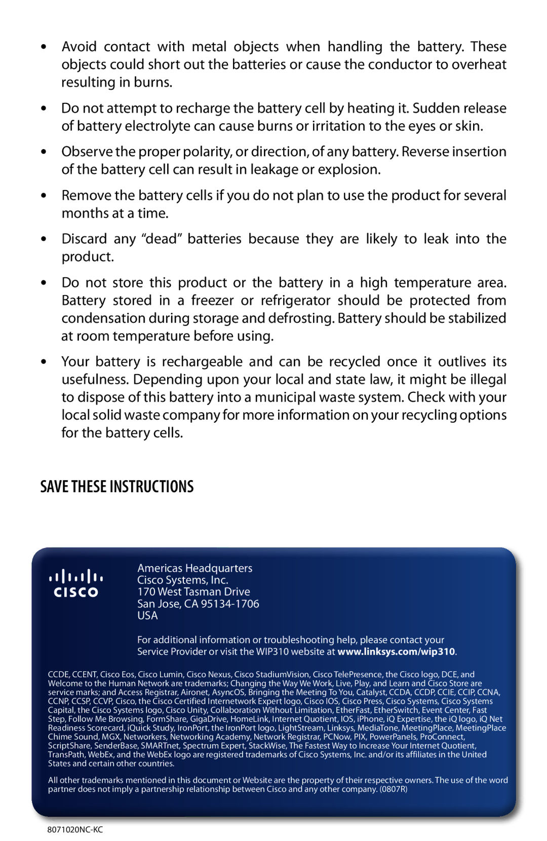 Cisco Systems WIP310 manual Usa 