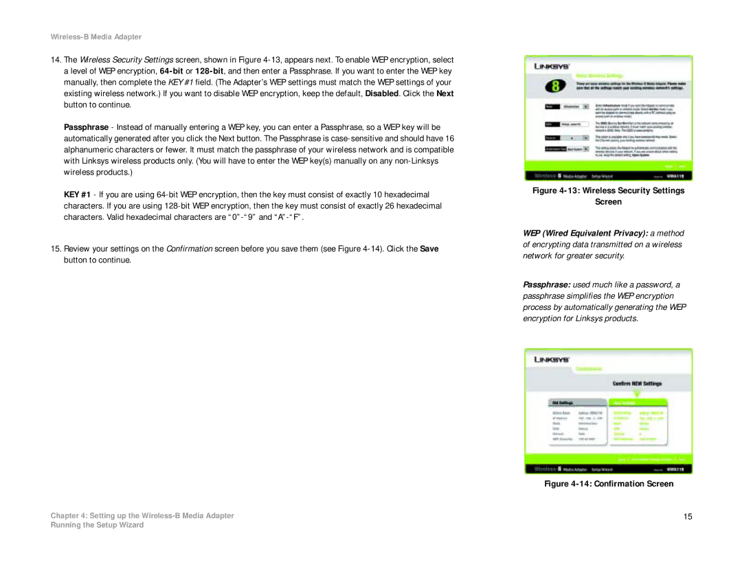 Cisco Systems WMA11B manual Wireless Security Settings Screen 