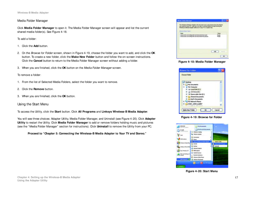 Cisco Systems WMA11B manual Using the Start Menu, Media Folder Manager 