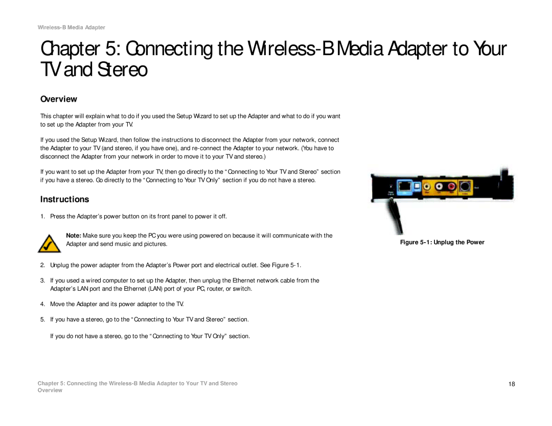 Cisco Systems WMA11B manual Instructions, Move the Adapter and its power adapter to the TV 