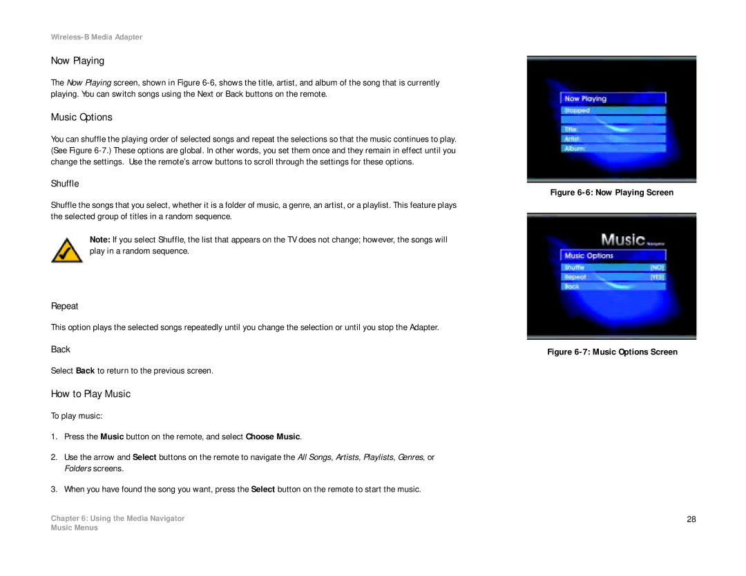 Cisco Systems WMA11B manual Now Playing, Music Options, How to Play Music 