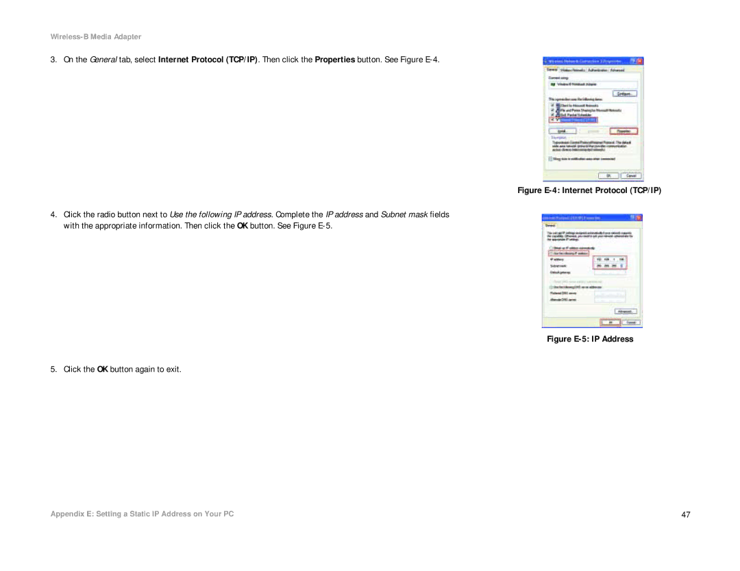 Cisco Systems WMA11B manual Figure E-5 IP Address Click the OK button again to exit 