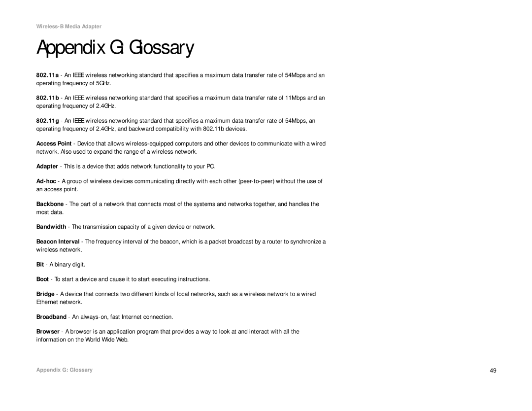 Cisco Systems WMA11B manual Appendix G Glossary 