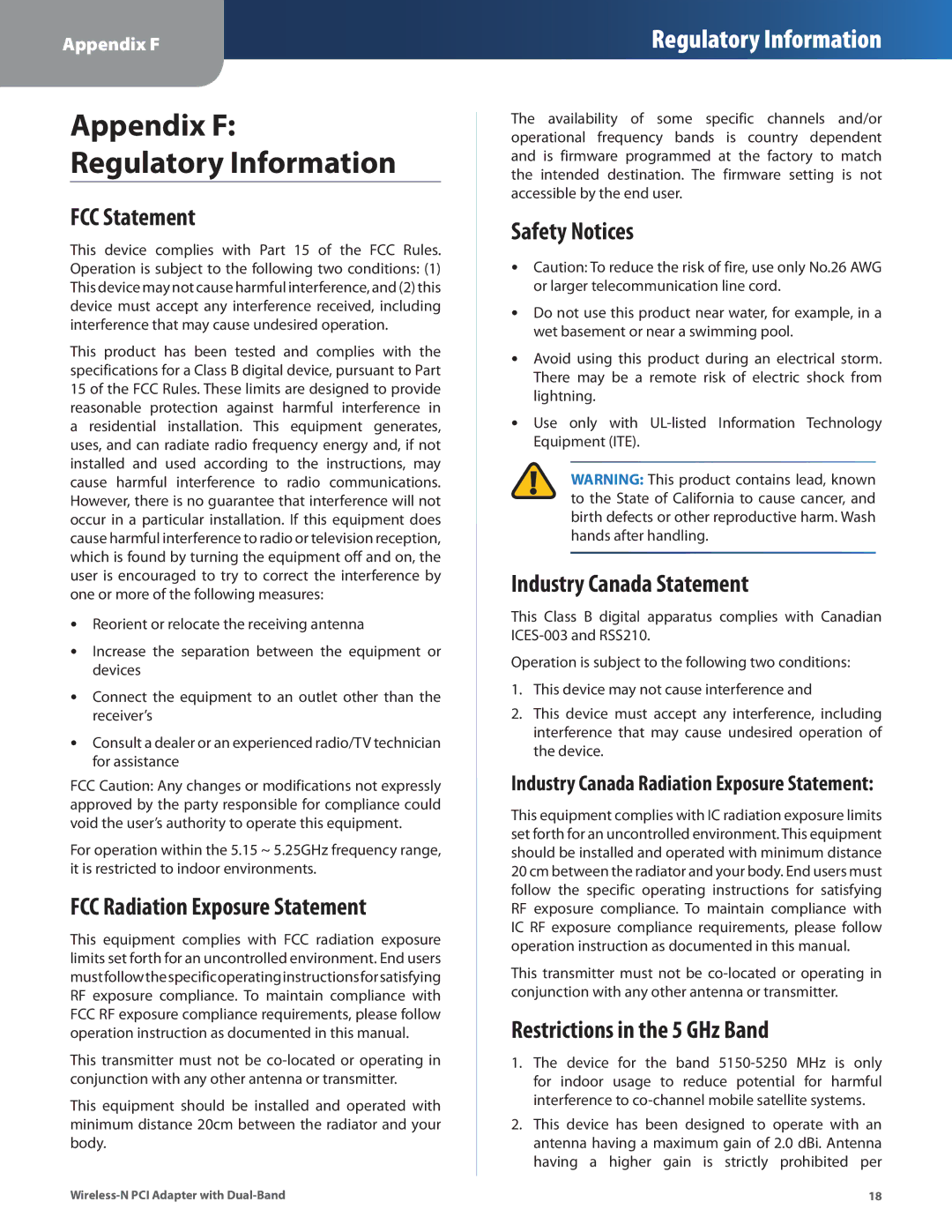 Cisco Systems WMP600N manual FCC Statement, FCC Radiation Exposure Statement, Safety Notices, Industry Canada Statement 