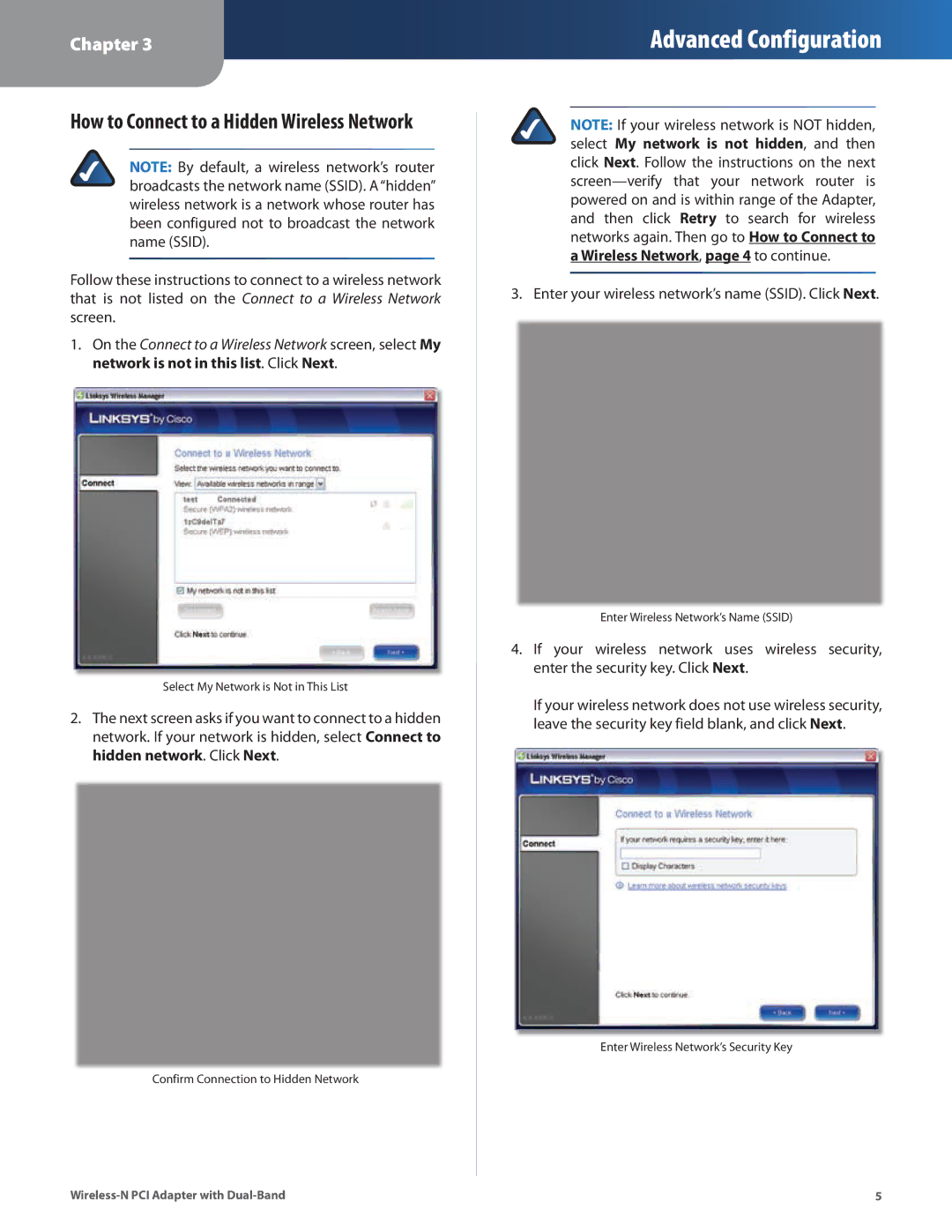 Cisco Systems WMP600N manual How to Connect to a Hidden Wireless Network 