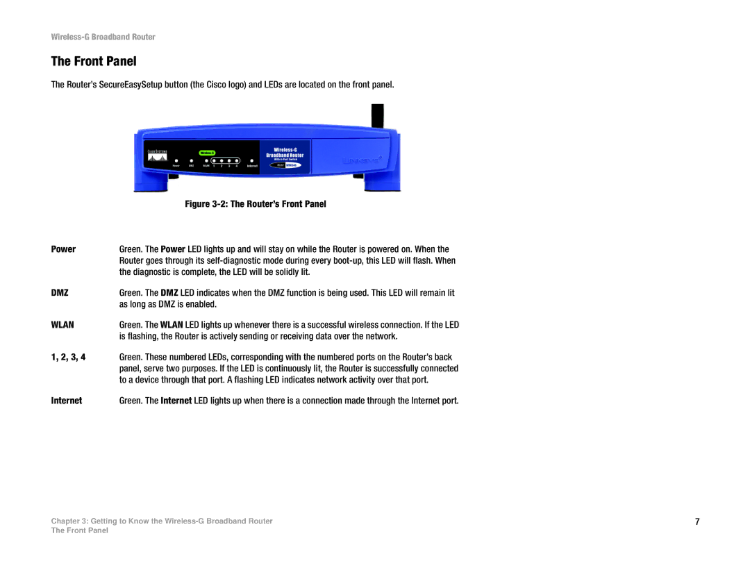 Cisco Systems WRK54G manual Front Panel, Dmz 