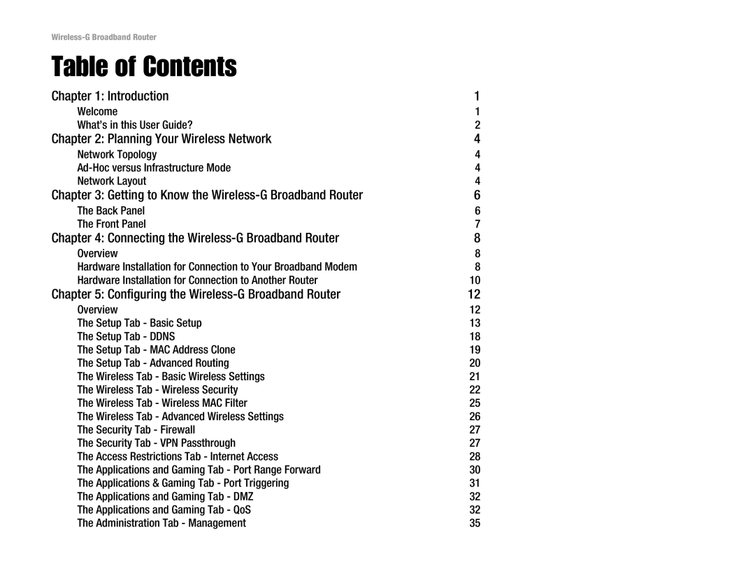 Cisco Systems WRK54G manual Table of Contents 