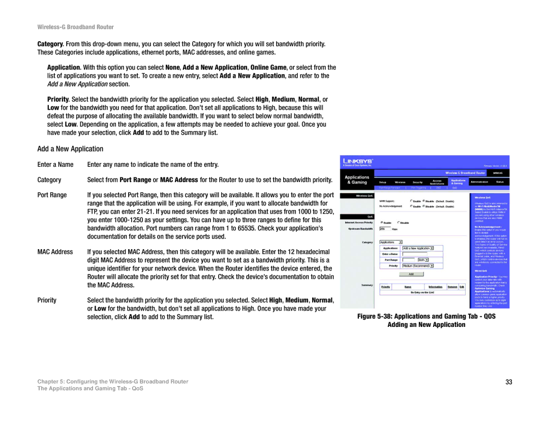 Cisco Systems WRK54G manual Add a New Application 