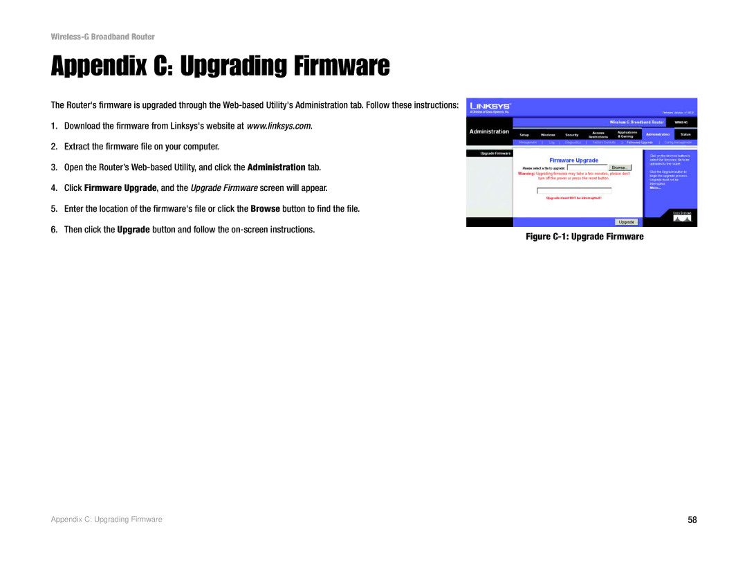 Cisco Systems WRK54G manual Appendix C Upgrading Firmware, Figure C-1 Upgrade Firmware 