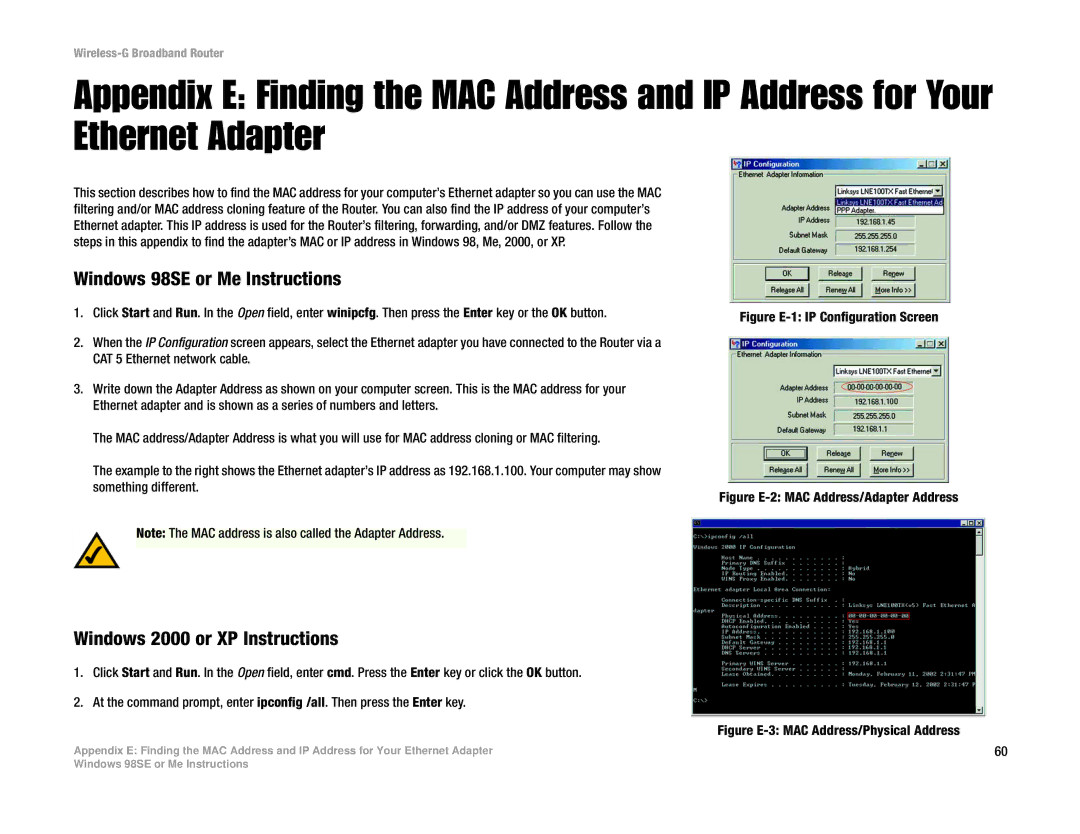 Cisco Systems WRK54G manual Windows 98SE or Me Instructions, Windows 2000 or XP Instructions 