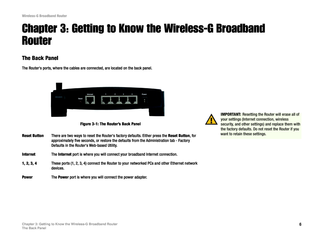 Cisco Systems WRK54G manual Getting to Know the Wireless-G Broadband Router, The Back Panel 