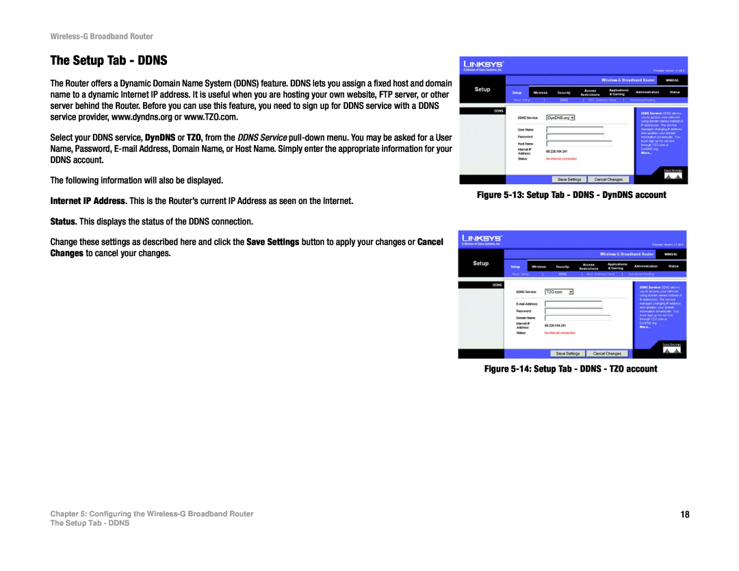 Cisco Systems WRK54G manual The Setup Tab - DDNS 