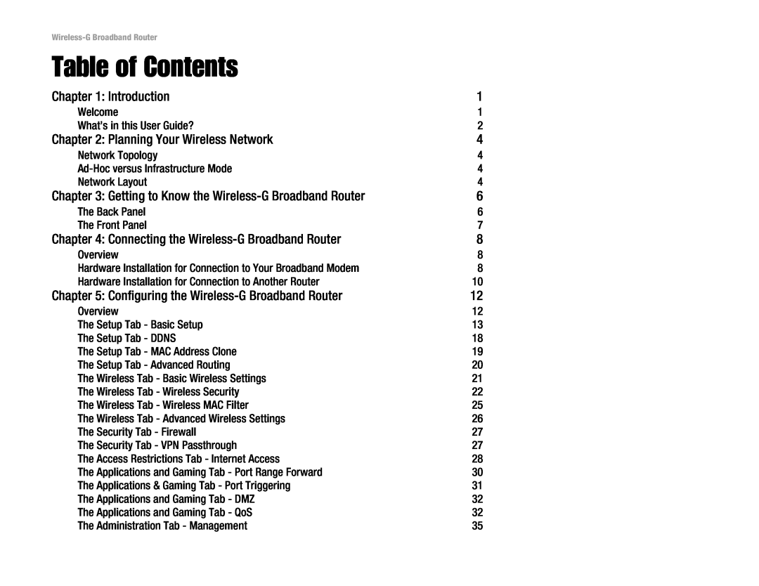 Cisco Systems WRK54G manual Table of Contents, Introduction, Planning Your Wireless Network 