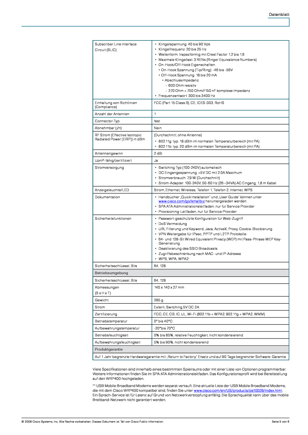 Cisco Systems WRP400 manual Datenblatt 