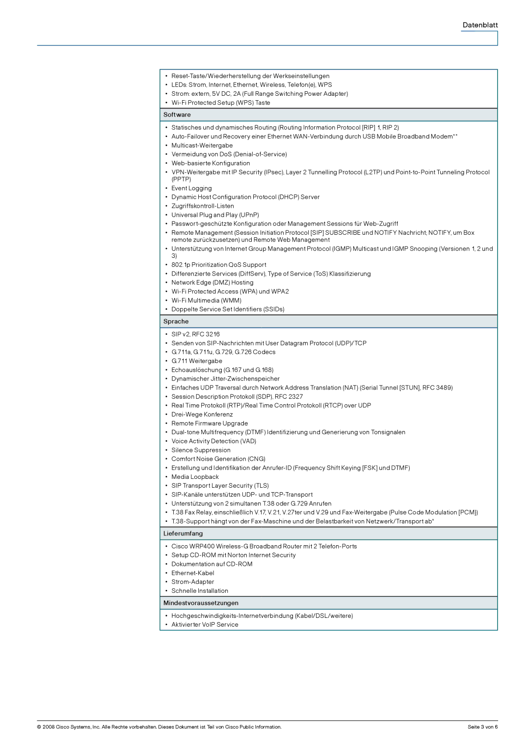 Cisco Systems WRP400 manual Datenblatt 