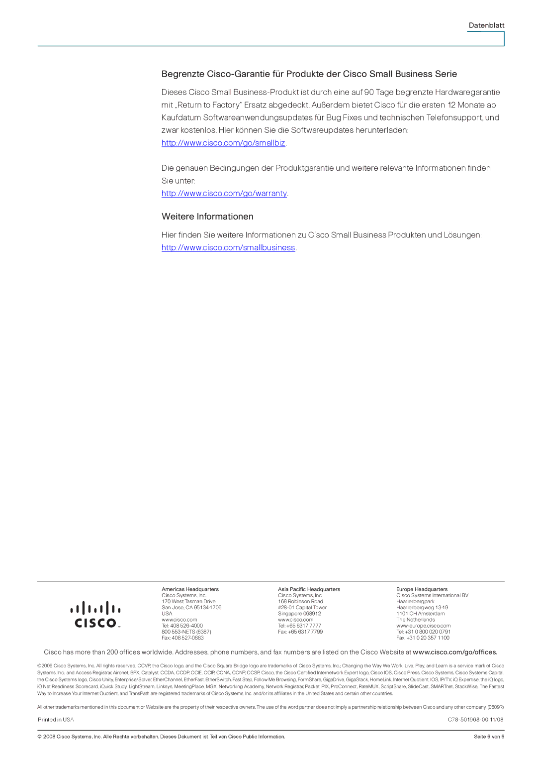 Cisco Systems WRP400 manual Weitere Informationen, Usa 