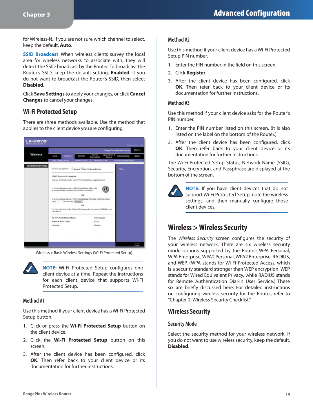 Cisco Systems WRT110 manual Wireless Wireless Security, Wi-Fi Protected Setup 