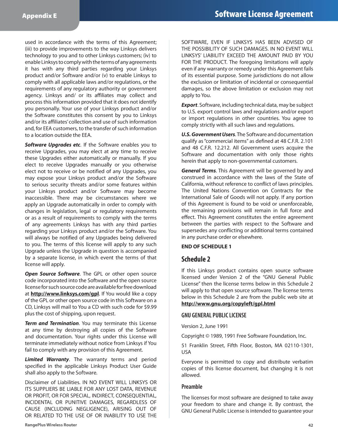 Cisco Systems WRT110 manual Schedule, Preamble 