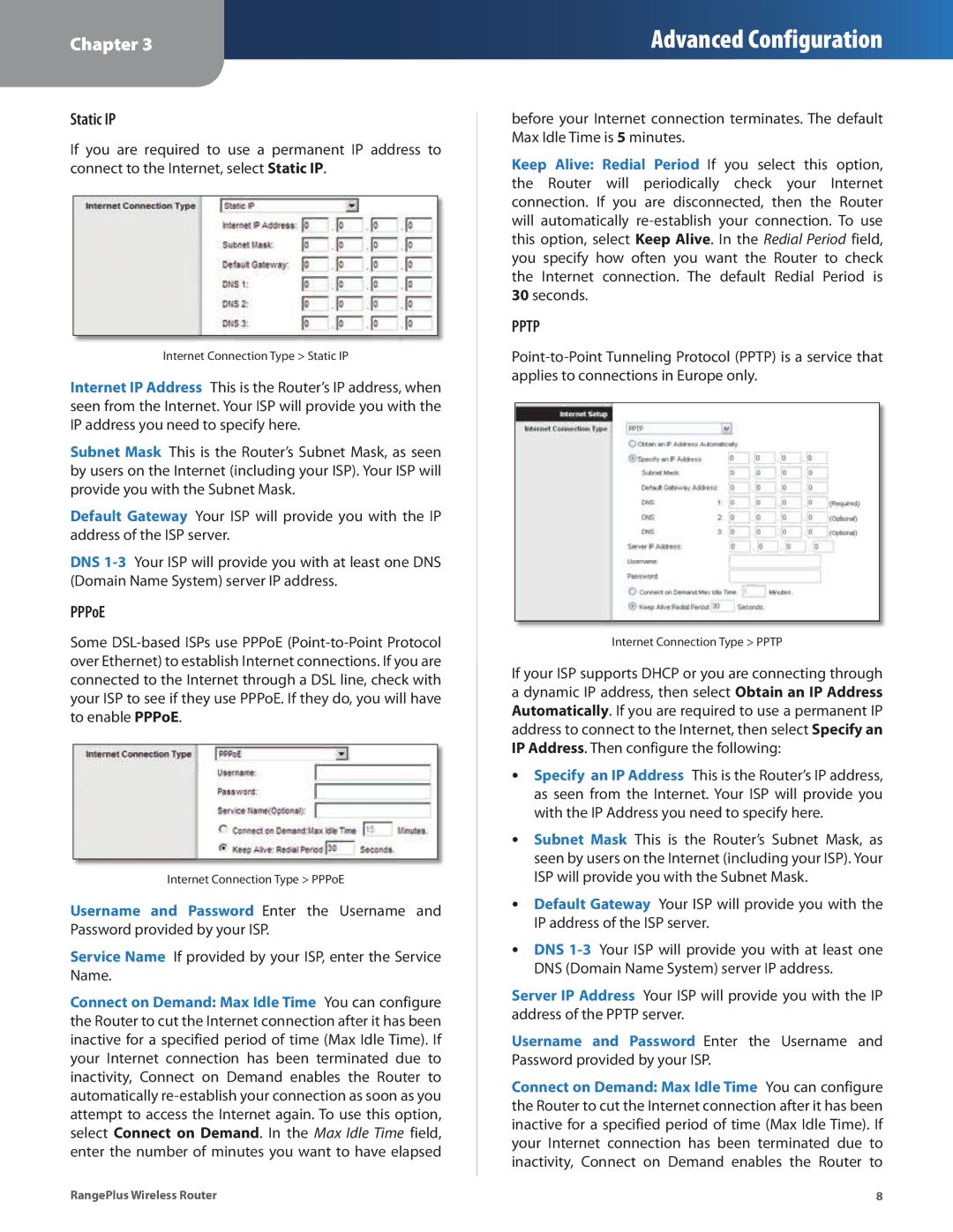 Cisco Systems WRT110 manual Static IP, PPPoE 