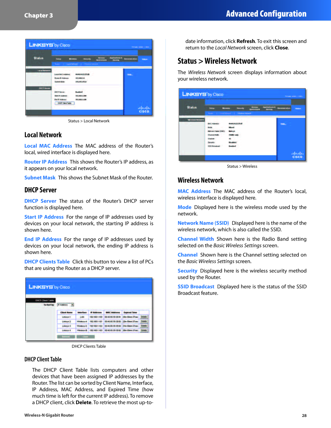 Cisco Systems WRT310N manual Status Wireless Network, Local Network, Dhcp Server 