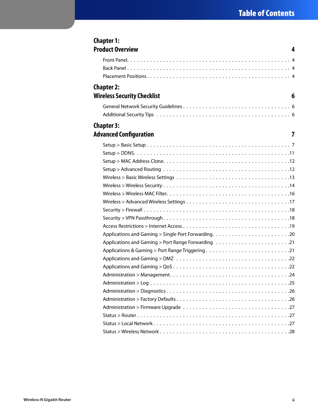 Cisco Systems WRT310N manual Table of Contents 