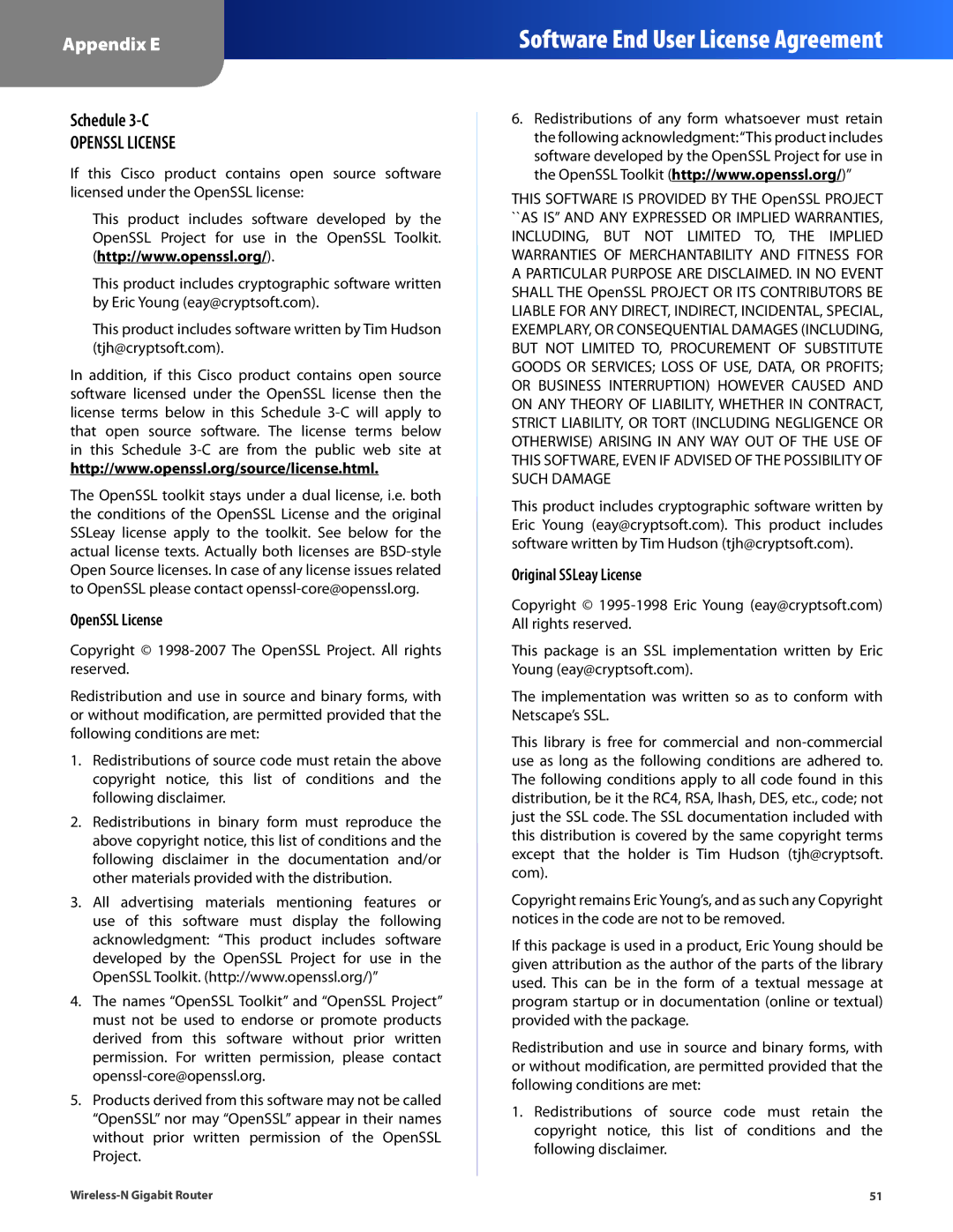 Cisco Systems WRT310N manual Schedule 3-C, OpenSSL License, Original SSLeay License 