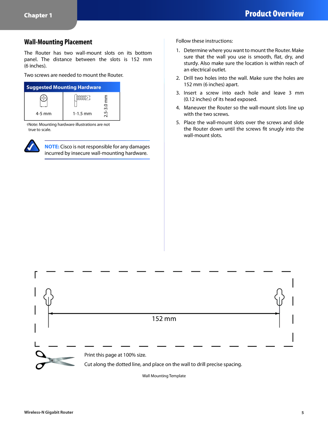 Cisco Systems WRT310N manual Wall-Mounting Placement, Suggested Mounting Hardware 