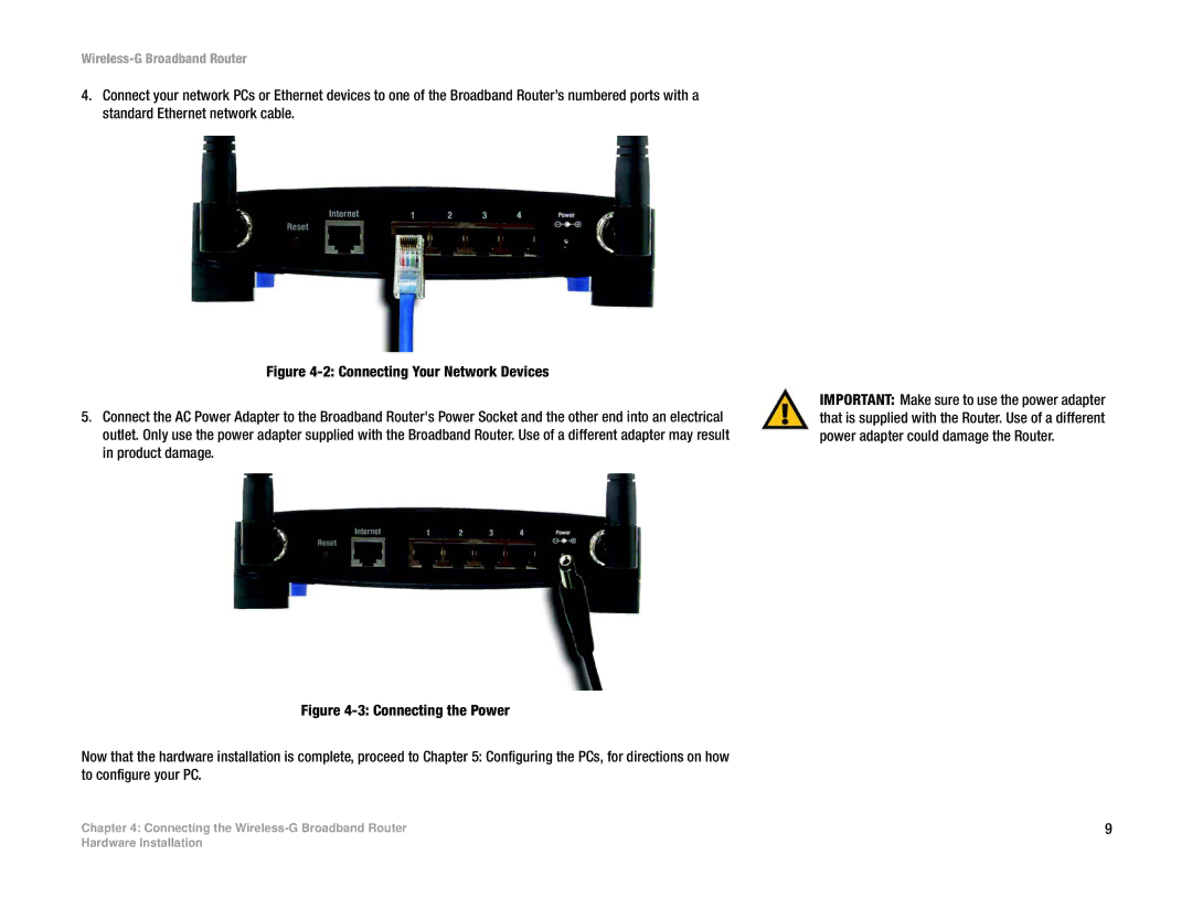 Cisco Systems WRT54G manual Connecting the Wireless-G Broadband Router 