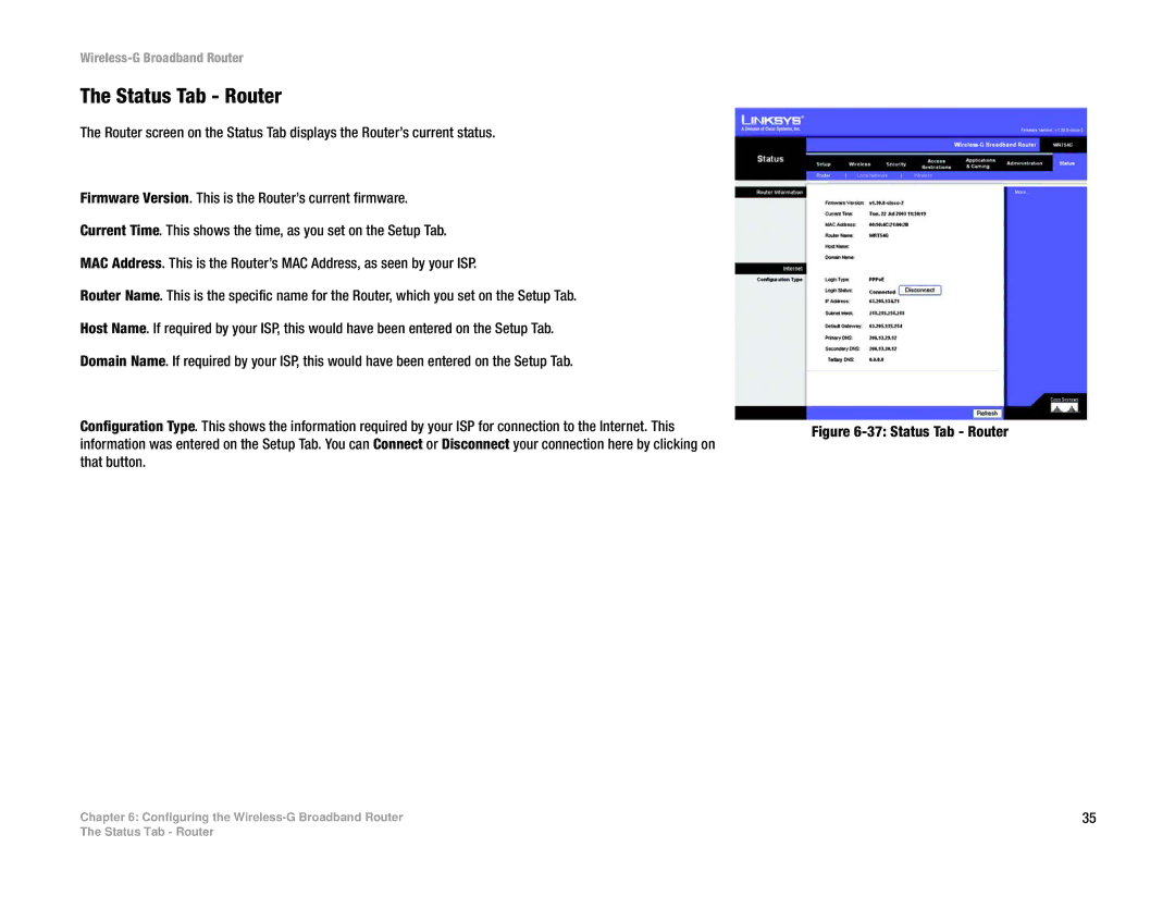 Cisco Systems WRT54G manual Status Tab Router 