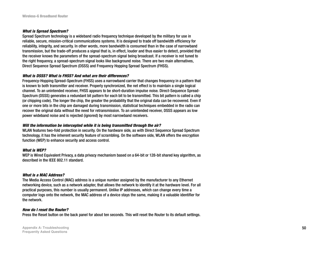 Cisco Systems WRT54G What is Spread Spectrum?, What is DSSS? What is FHSS? And what are their differences?, What is WEP? 