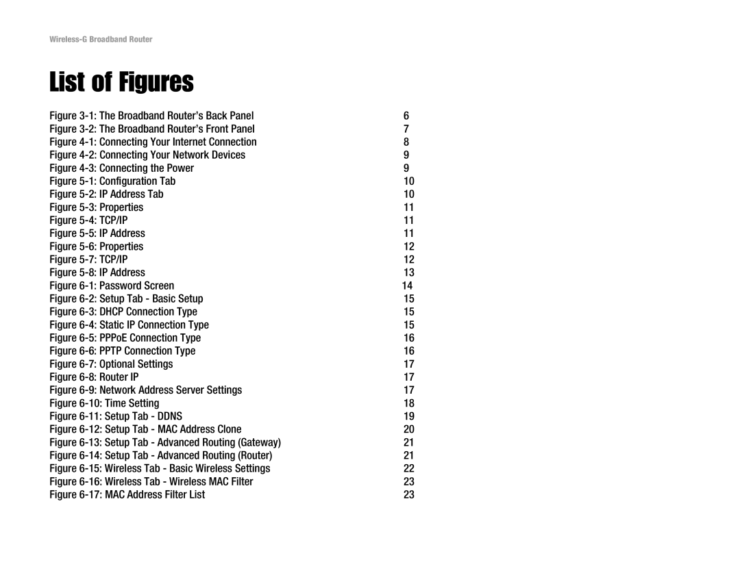 Cisco Systems WRT54G manual List of Figures, Broadband Router’s Back Panel 