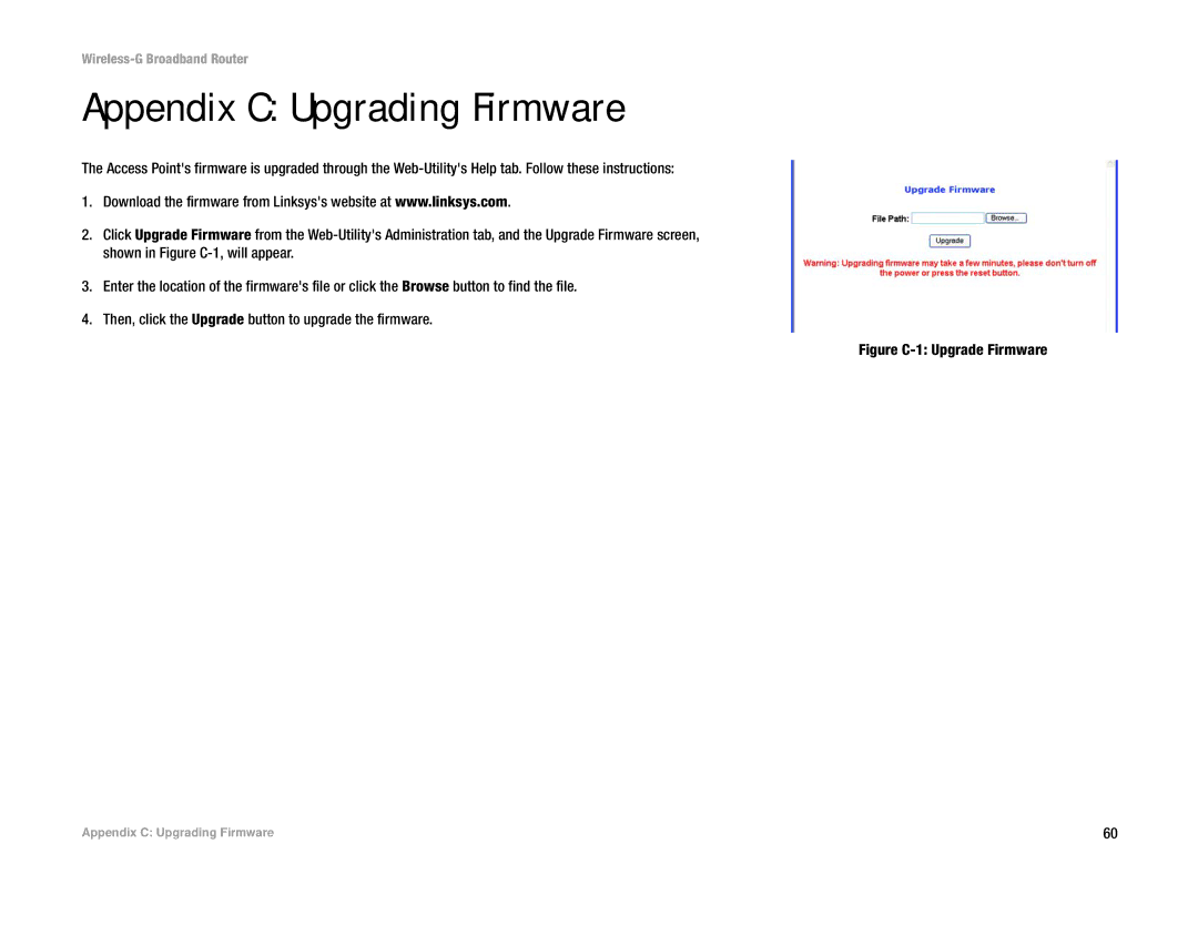 Cisco Systems WRT54G manual Appendix C Upgrading Firmware, Figure C-1 Upgrade Firmware 