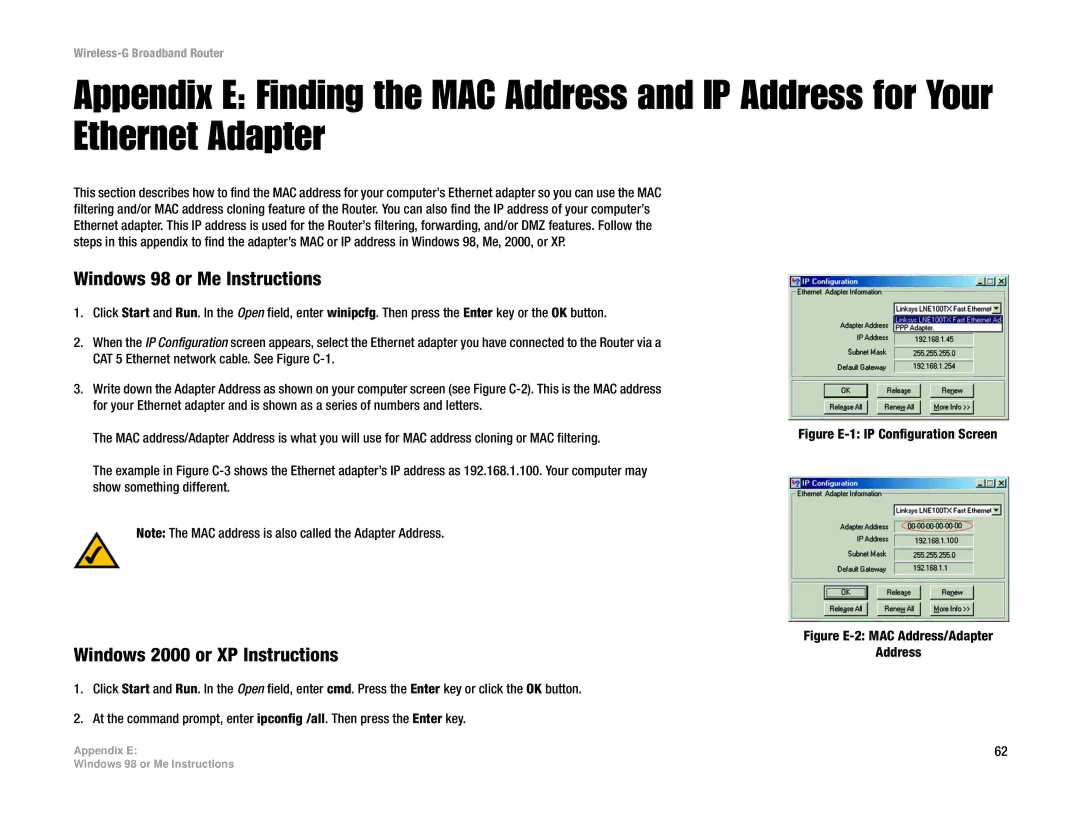 Cisco Systems WRT54G manual Windows 98 or Me Instructions, Windows 2000 or XP Instructions 