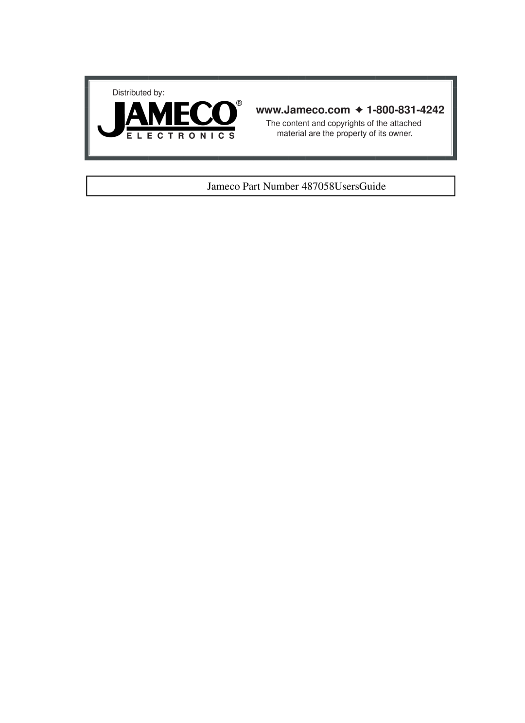 Cisco Systems WRT54G manual Jameco Part Number 487058UsersGuide, Distributed by 