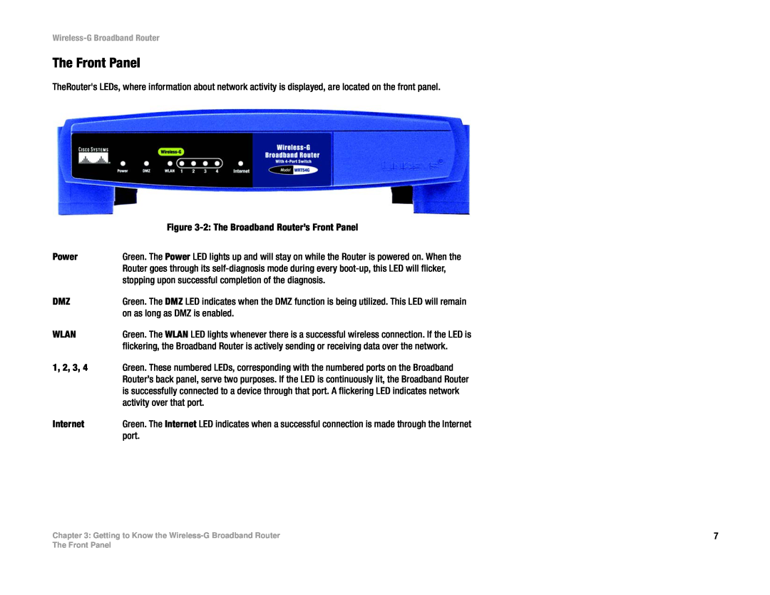 Cisco Systems WRT54G manual The Front Panel 