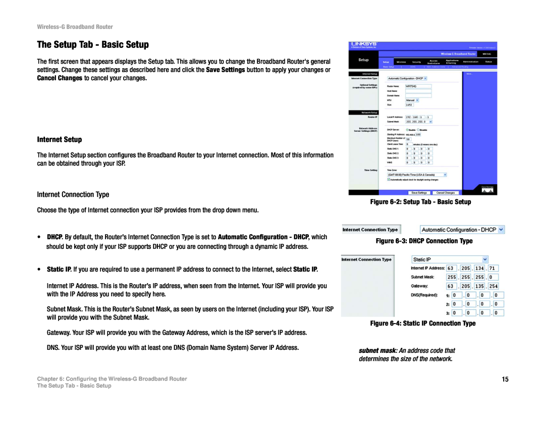 Cisco Systems WRT54G manual The Setup Tab - Basic Setup, Internet Setup, Internet Connection Type 