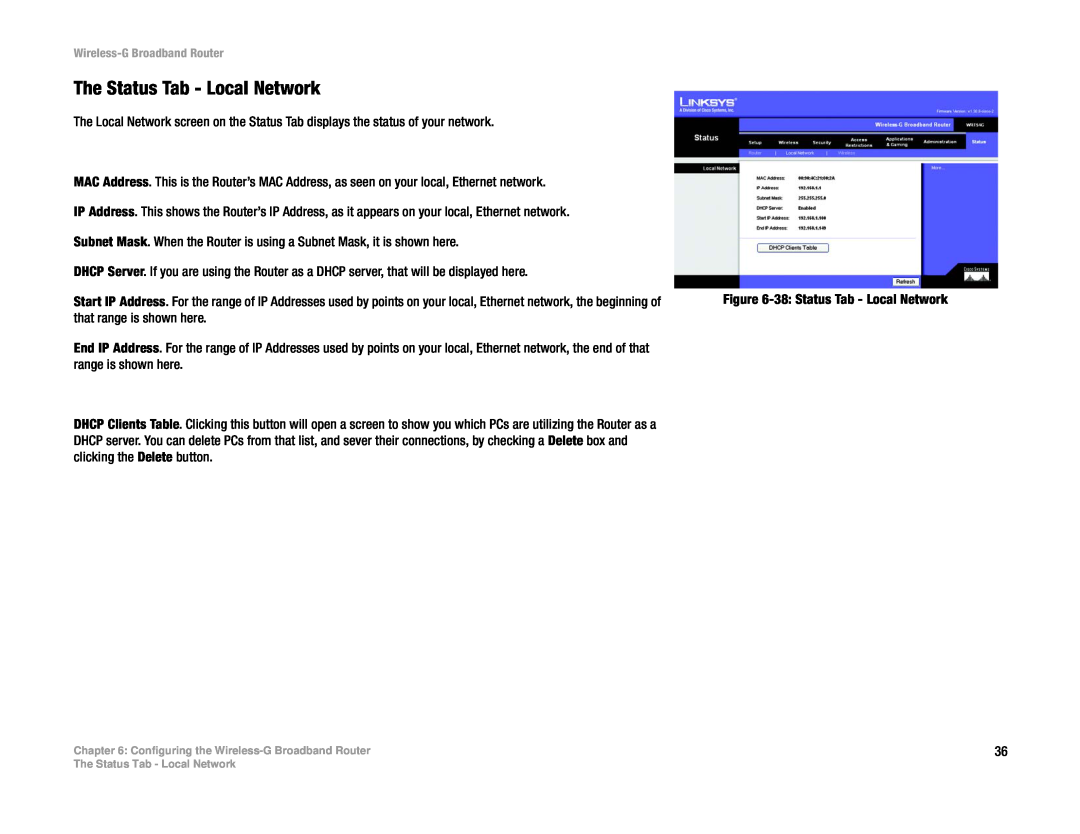 Cisco Systems WRT54G manual The Status Tab - Local Network 