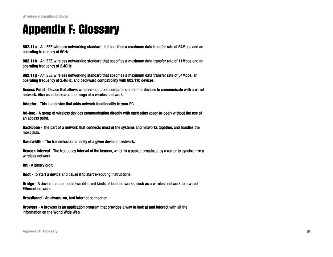 Cisco Systems WRT54G manual Appendix F Glossary 