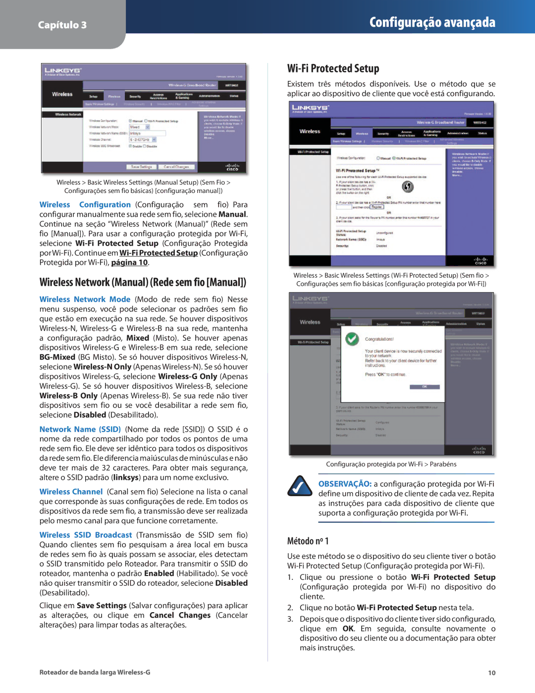 Cisco Systems WRT54G2 manual Método nº, Wireless Network Manual Rede sem fio Manual 