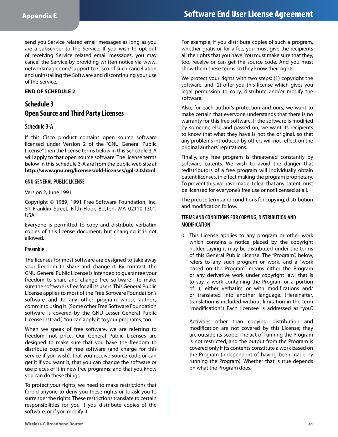 Cisco Systems WRT54G2 manual Schedule Open Source and Third Party Licenses, Schedule 3-A, Preamble 