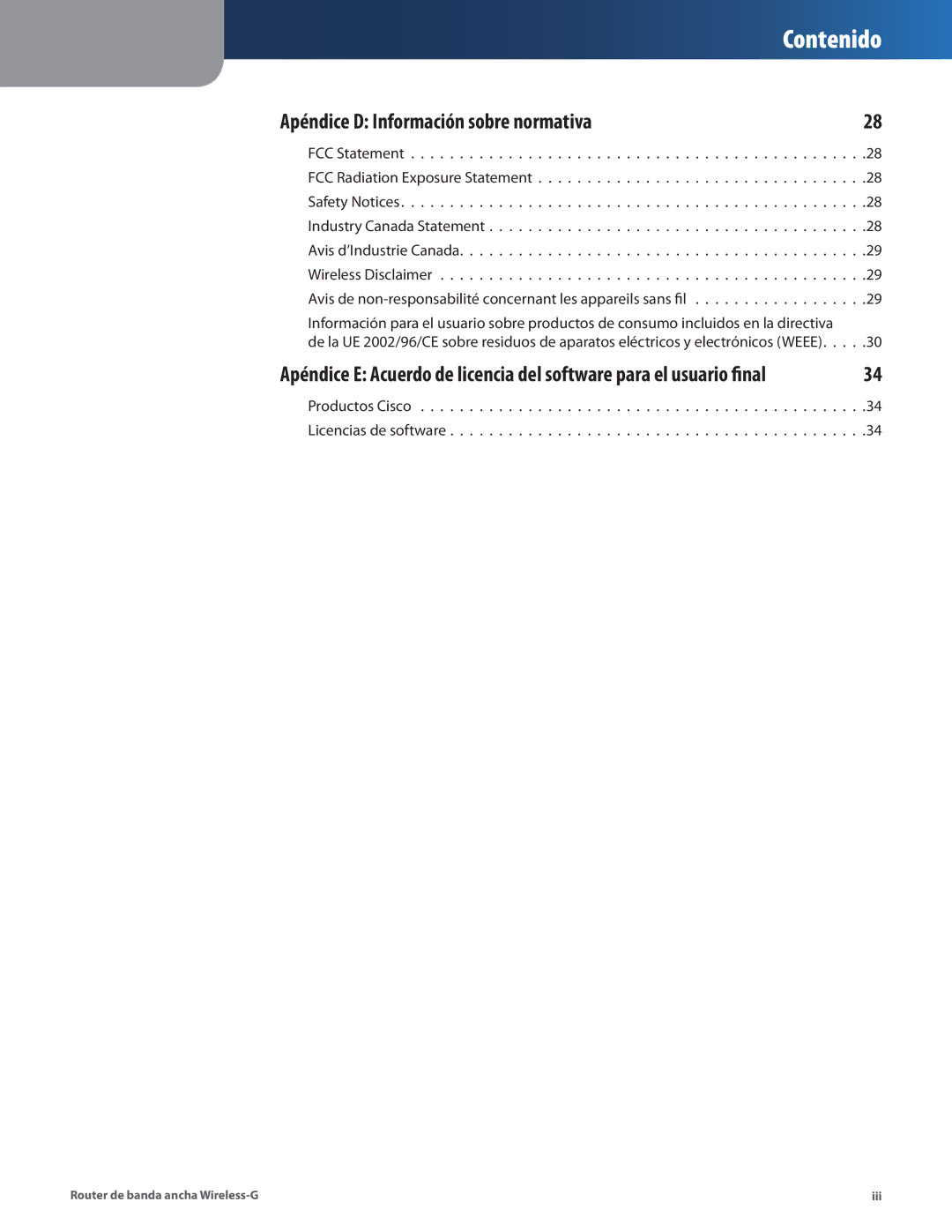 Cisco Systems WRT54G2 manual Apéndice D Información sobre normativa 